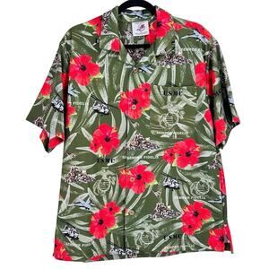 AE SPORT Marines Semper FI Hawaiian Shirt Green Red Men’s Medium NEW